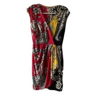 Yoana Baraschi Womens Size 2 Multicolor Paisley Abstract Surplice Ruched Dress